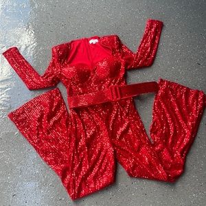 Red sequin statement body suit